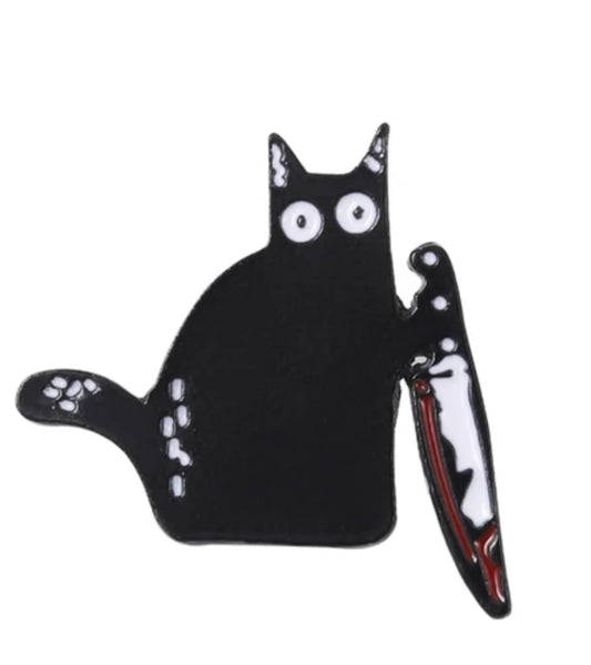 Animal - Cat with Knife - Enamel Pin